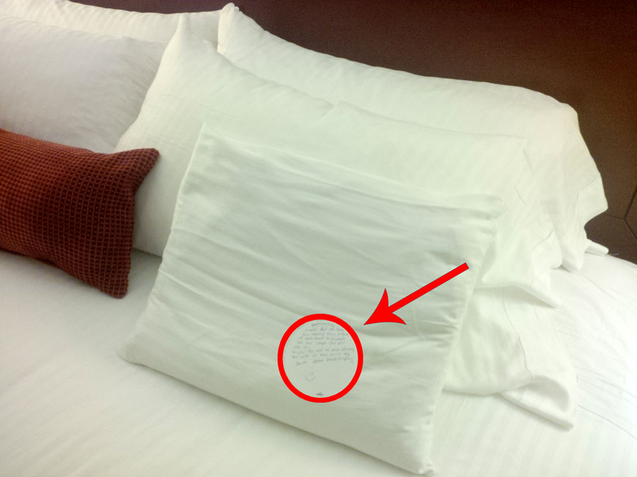 Small note, thin pillow, big surprise.