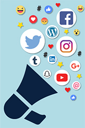 Social media icons coming from megaphone
