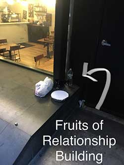 fruits of relationship building - food left as a gift!