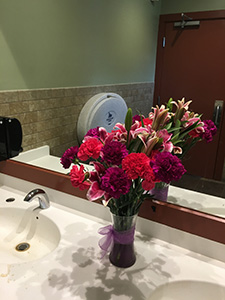 flowers in rest area bathroom