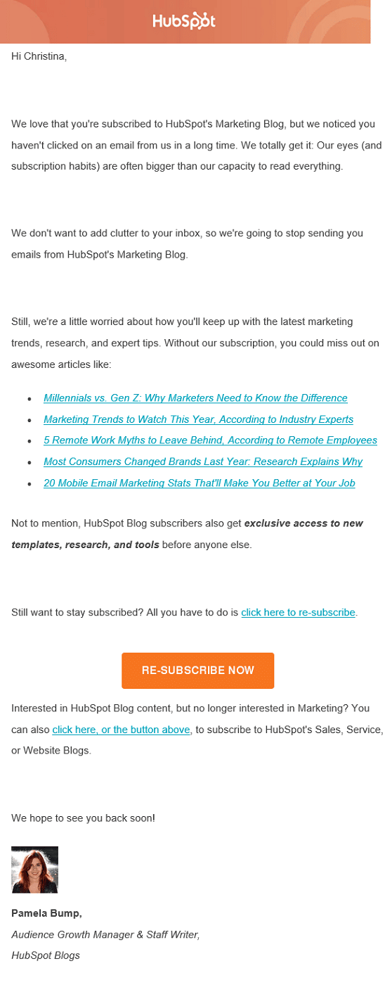 a copy of an email that shows the best way to reengage email subscribers