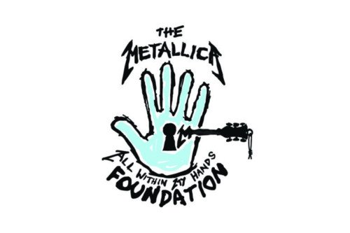 One of six cool examples in marketing, this logo for the Metallica All Within My Hands Foundation shows a light blue hand with a keyhole and guitar neck.