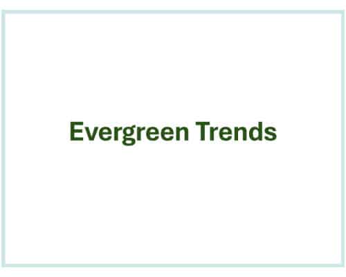 Green type saying "Evergreen Trends" on a white background.